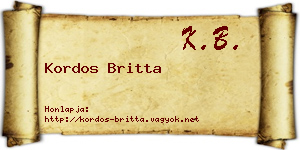 Kordos Britta névjegykártya